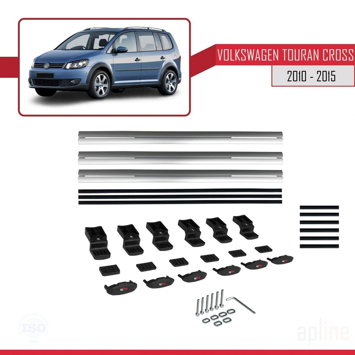 BASIC Model Dakdrager bagagedrager compatibel met Volkswagen Touran Cross Post-Facelift 2010-2015 Spoorstaven Grijs Aluminium 3 Staven