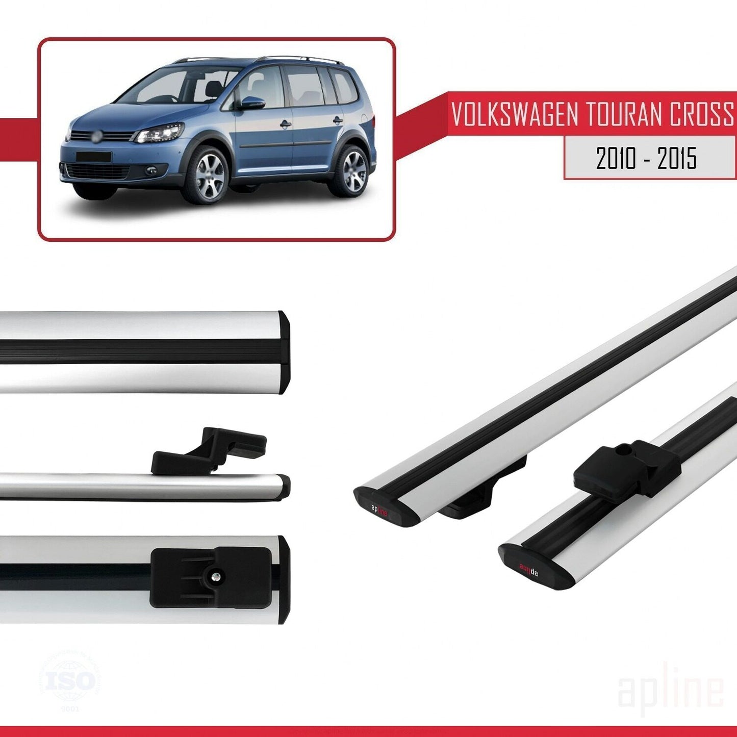 Compatible con Volkswagen Touran Cross Post-Facelift 2010-2015 BASIC Model Barras de Techo Auto Portaequipajes Barras Transversales Gris Aluminio 3 Barras