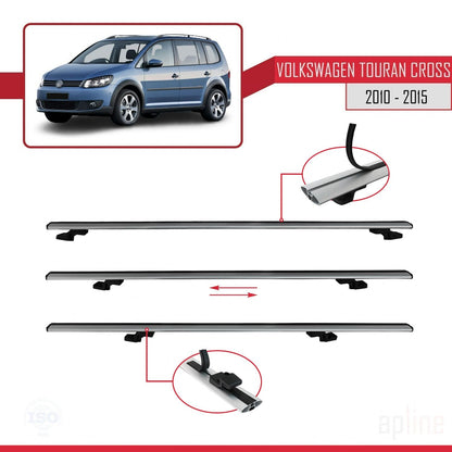 Compatible con Volkswagen Touran Cross Post-Facelift 2010-2015 BASIC Model Barras de Techo Auto Portaequipajes Barras Transversales Gris Aluminio 3 Barras