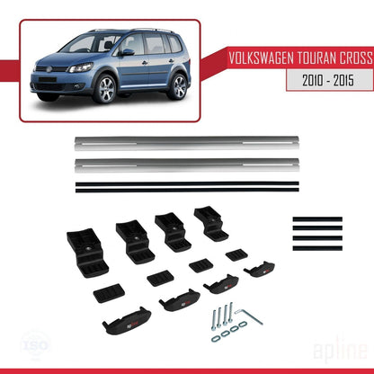 Compatible con Volkswagen Touran Cross Post-Facelift 2010-2015 BASIC Model Barras de Techo Auto Portaequipajes Barras Transversales Gris Aluminio 3 Barras