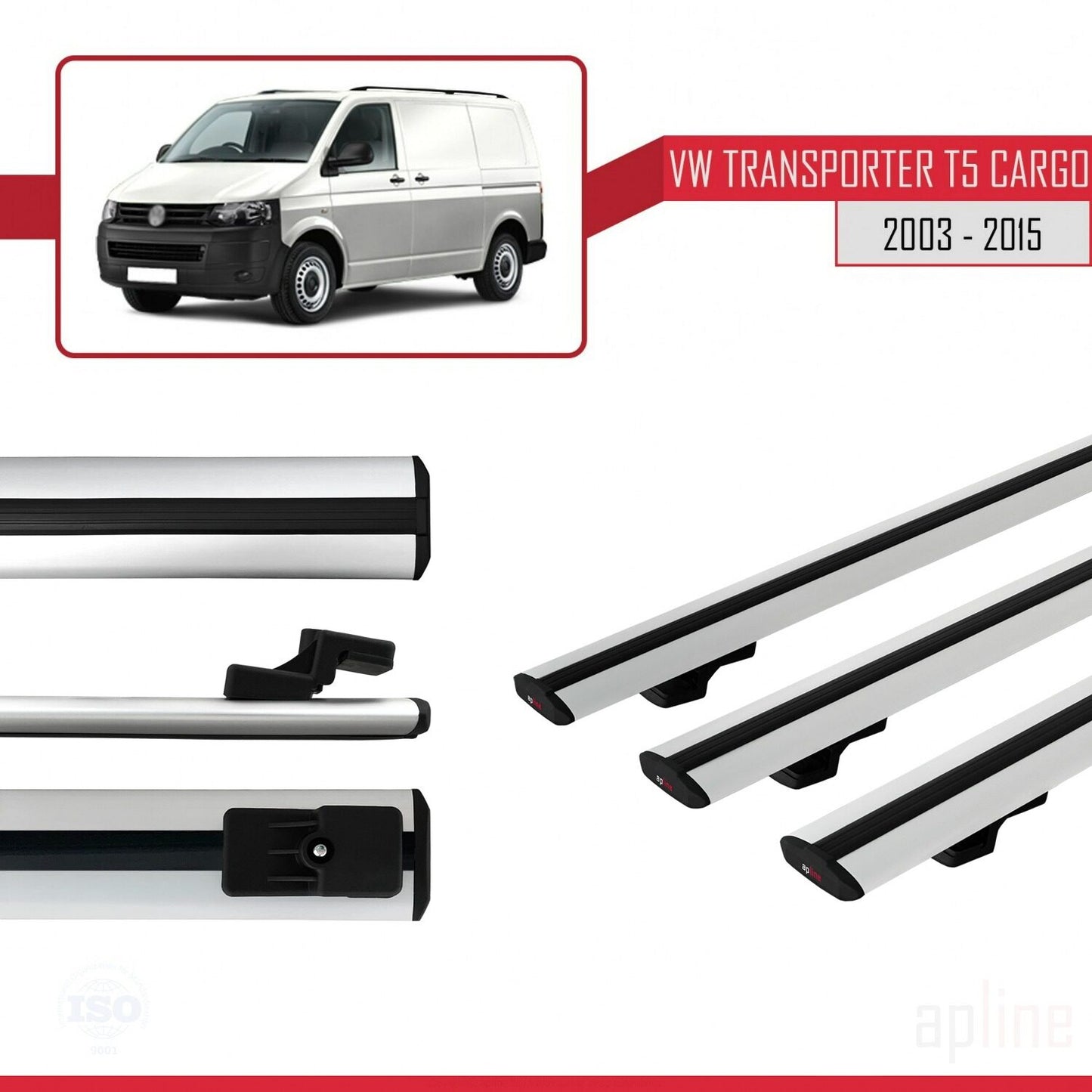 Compatible avec Volkswagen T5 Transporter 2003-2015 BASIC Model Barres de Toit Railing Porte-Bagages de Voiture Gris Aluminium 3 Barres