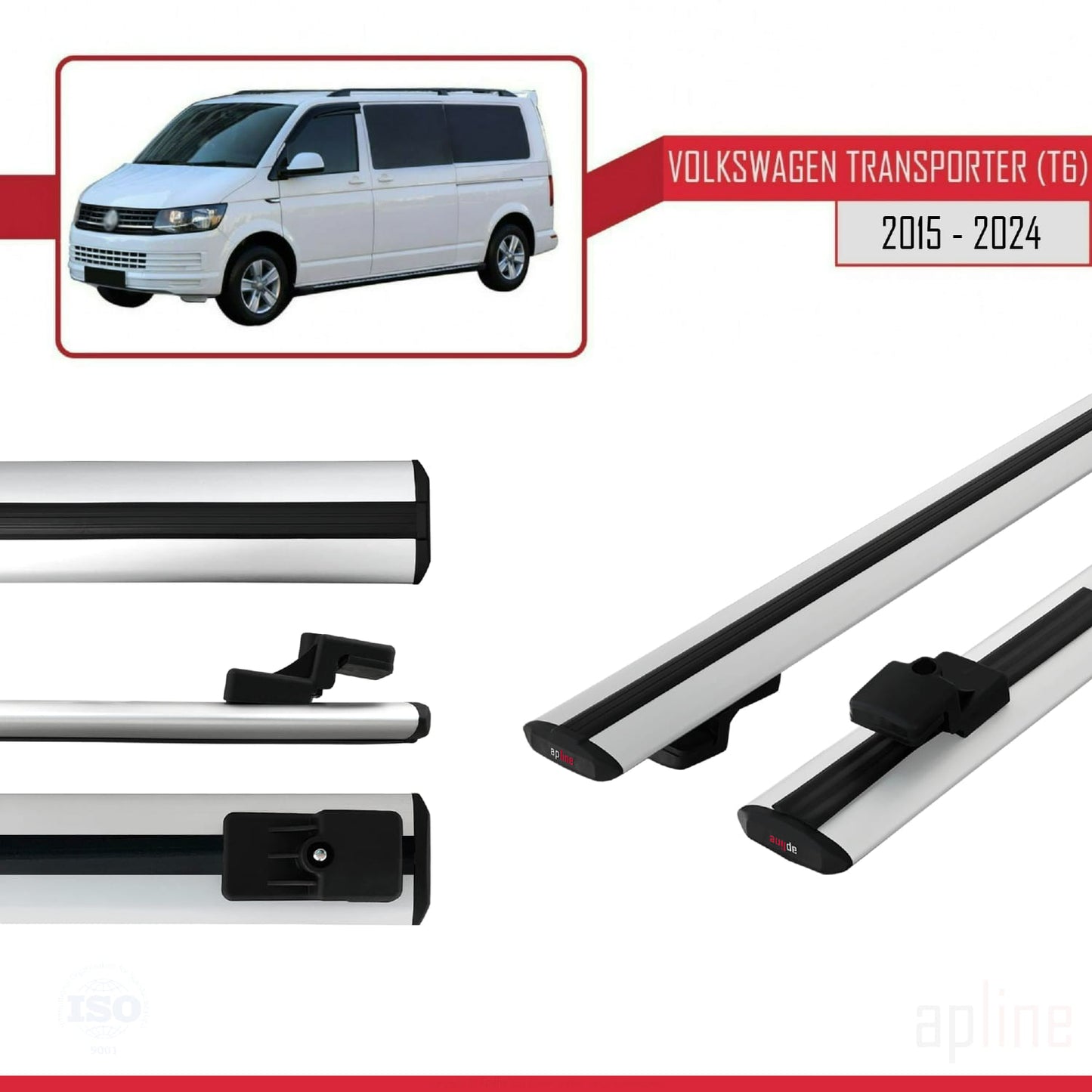 Compatible avec Volkswagen T6 Transporter 2015-2024 BASIC Model Barres de Toit Railing Porte-Bagages de Voiture Gris Aluminium 2 Barres