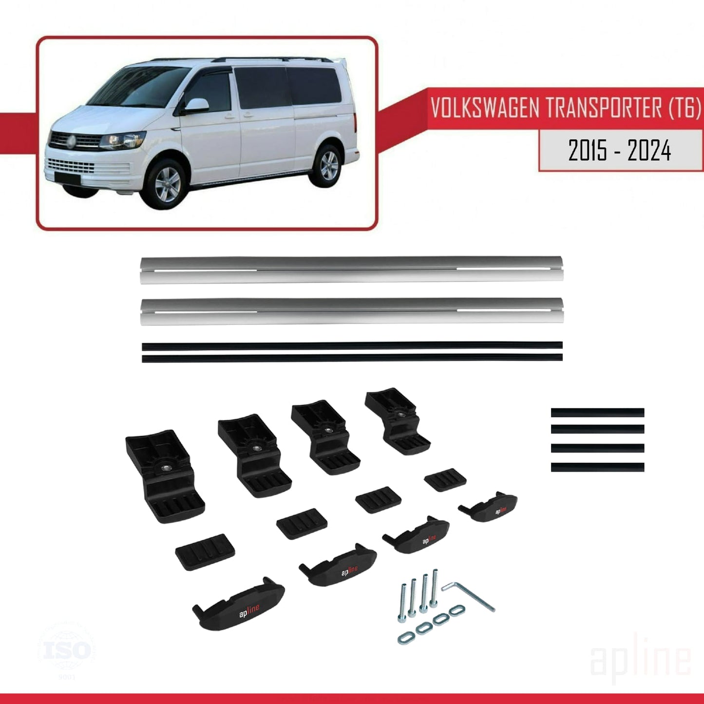 Compatible avec Volkswagen T6 Transporter 2015-2024 BASIC Model Barres de Toit Railing Porte-Bagages de Voiture Gris Aluminium 2 Barres