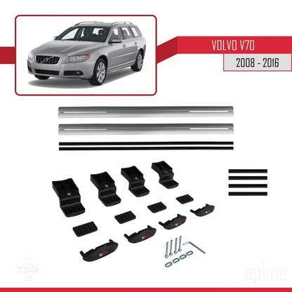 Compatible avec Volvo V70 III 2008-2016 BASIC Model Barres de Toit Railing Porte-Bagages de Voiture Gris Aluminium 2 Barres