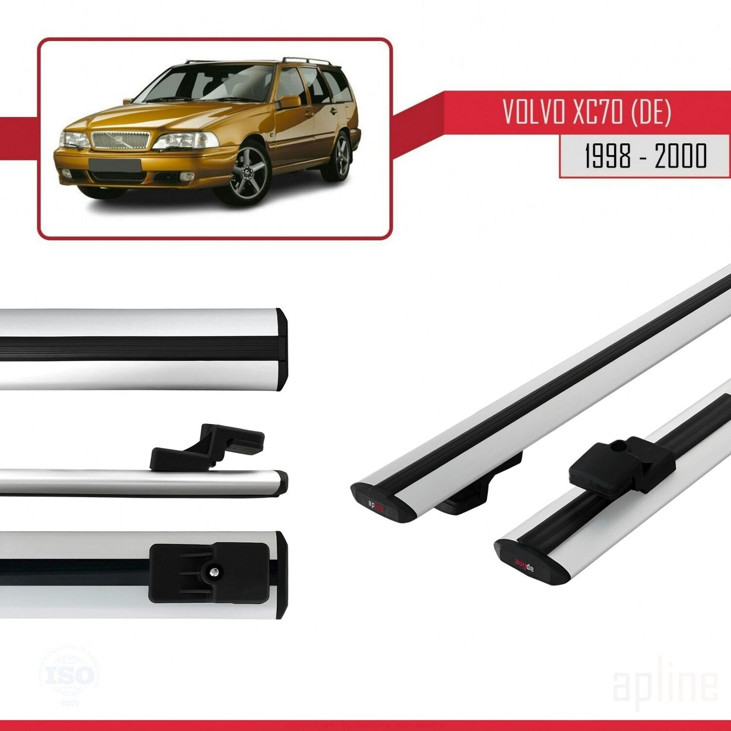 BASIC Model Dakdrager bagagedrager compatibel met Volvo XC70 1998-2000 Spoorstaven Grijs Aluminium 3 Staven