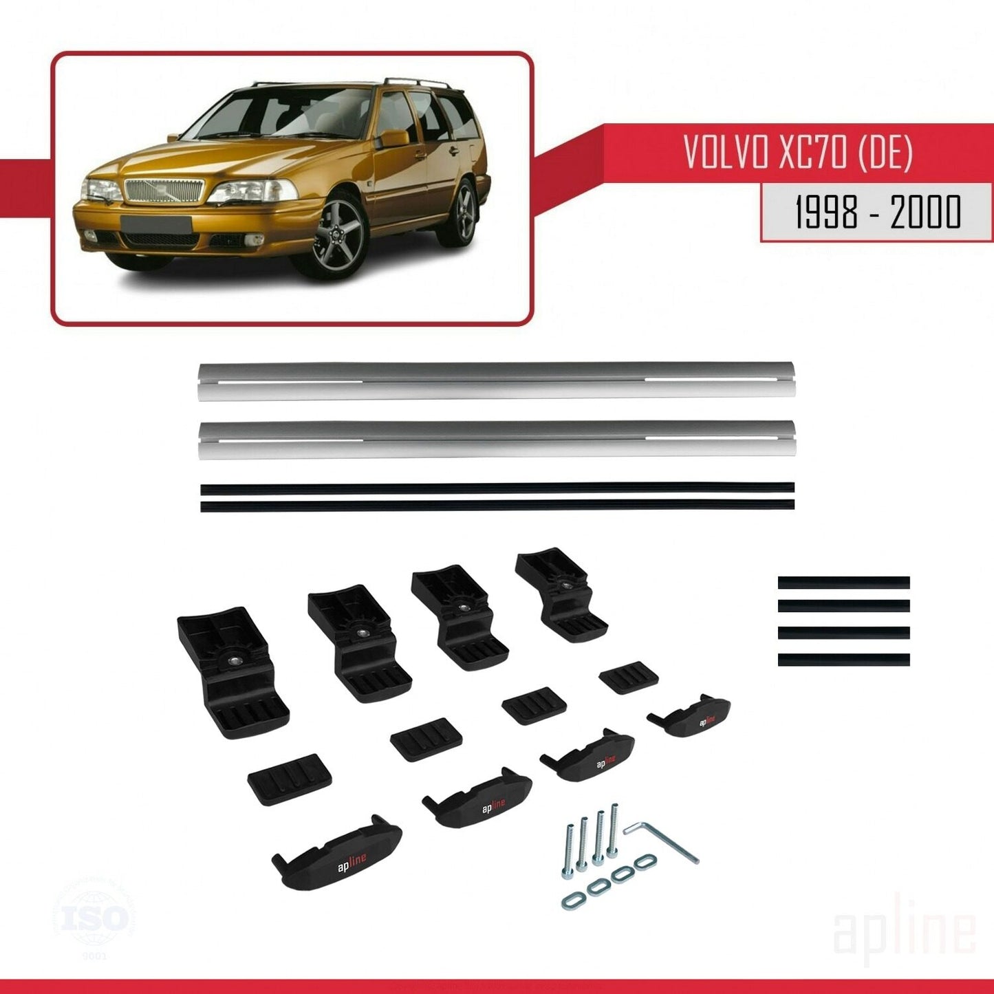 BASIC Model Dakdrager bagagedrager compatibel met Volvo XC70 1998-2000 Spoorstaven Grijs Aluminium 3 Staven