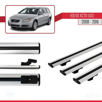 Compatible avec Volvo XC70 II (P24) 2008-2016 BASIC Model Barres de Toit Railing Porte-Bagages de Voiture Gris Aluminium 3 Barres