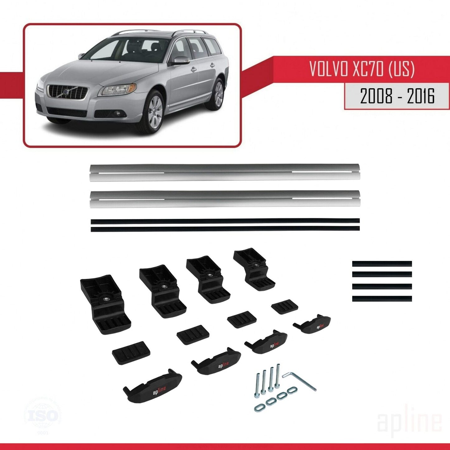 Kompatibel mit Volvo XC70 II (P24) 2008-2016 BASIC Model Relingträger Dachträger Auto Gepäckträger Grau Aluminium 3 Stangen
