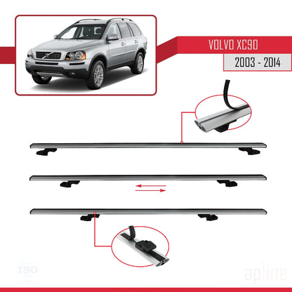 Compatible avec Volvo XC90 2003-2014 BASIC Model Barres de Toit Railing Porte-Bagages de Voiture Gris Aluminium 3 Barres