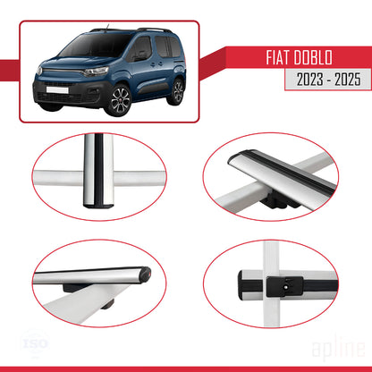 Compatible avec Fiat Doblo 3 2023-2025 BASIC Model Barres de Toit Railing Porte-Bagages de Voiture Gris Aluminium 2 Barres