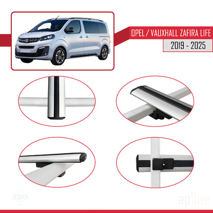 Compatible avec Opel Zafira Life 2019-2025 BASIC Model Barres de Toit Railing Porte-Bagages de Voiture Gris Aluminium 4 Barres