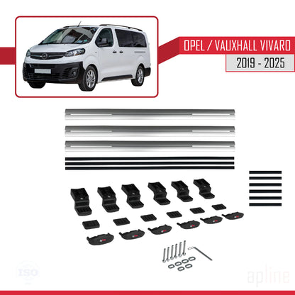 Compatible avec Opel Vivaro C 2019-2025 BASIC Model Barres de Toit Railing Porte-Bagages de Voiture Gris Aluminium 3 Barres