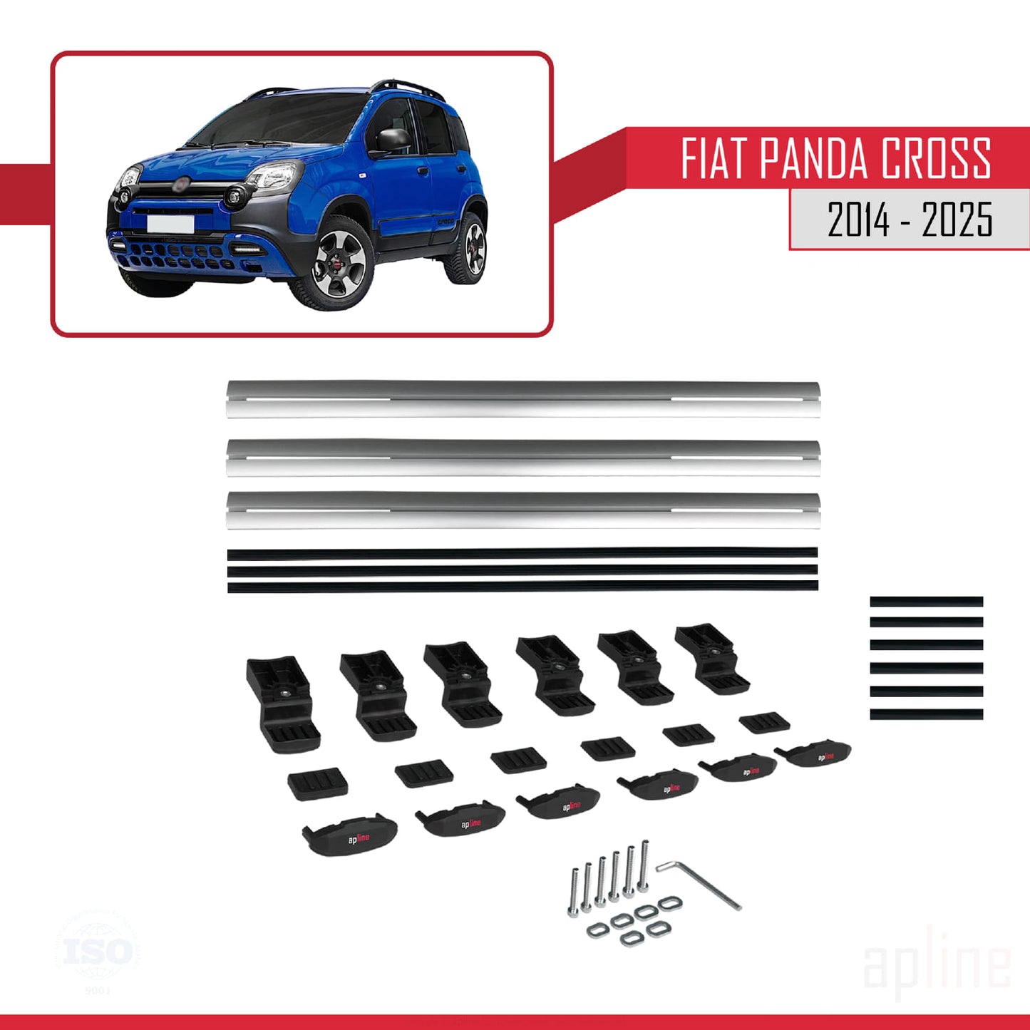 Compatible avec Fiat Panda Cross 2014-2025 BASIC Model Barres de Toit Railing Porte-Bagages de Voiture Gris Aluminium 3 Barres