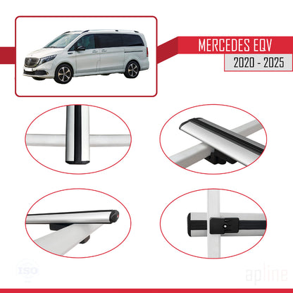 Compatible avec Mercedes EQV (W447) 2020-2025 BASIC Model Barres de Toit Railing Porte-Bagages de Voiture Gris Aluminium 3 Barres