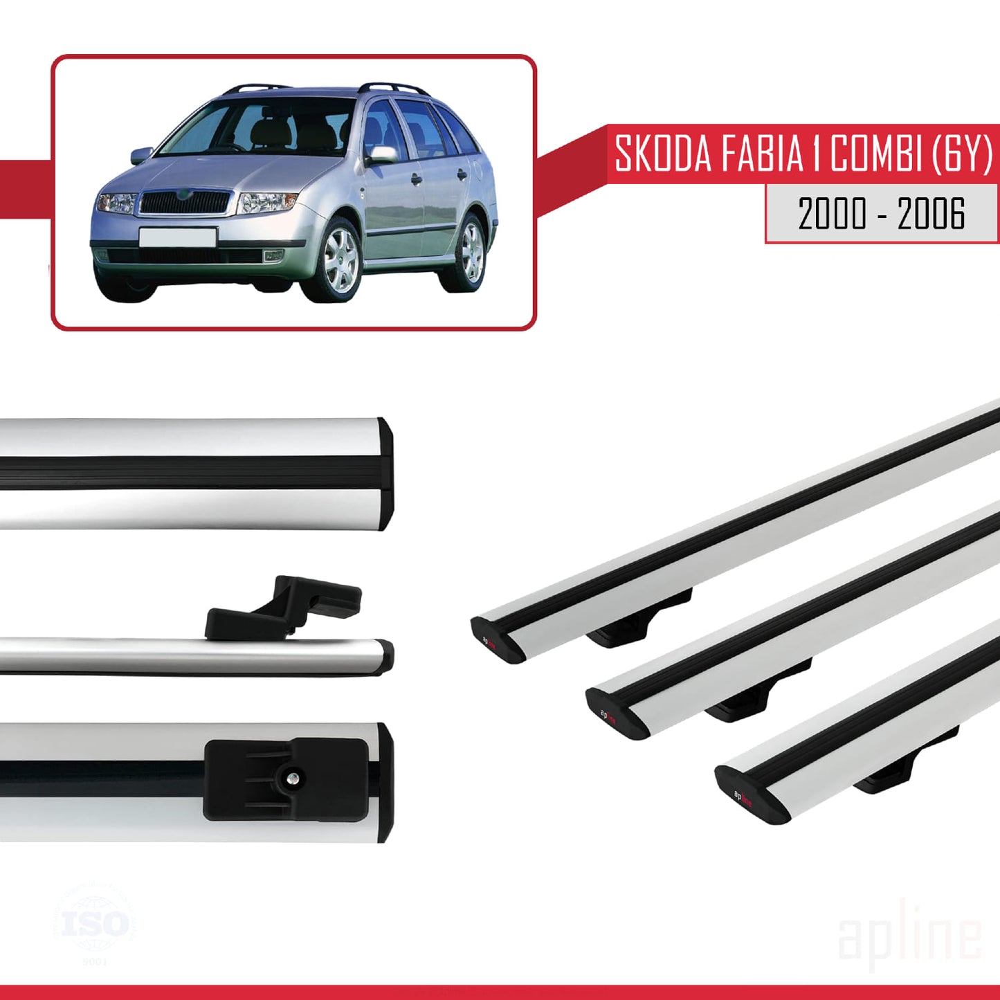 Compatible avec Skoda Fabia (6Y) Break 2000-2006 BASIC Model Barres de Toit Railing Porte-Bagages de Voiture Gris Aluminium 3 Barres