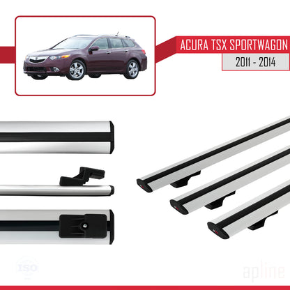 BASIC Model Dakdrager bagagedrager compatibel met Acura TSX Sport Wagon 2011-2014 Spoorstaven Grijs Aluminium 3 Staven