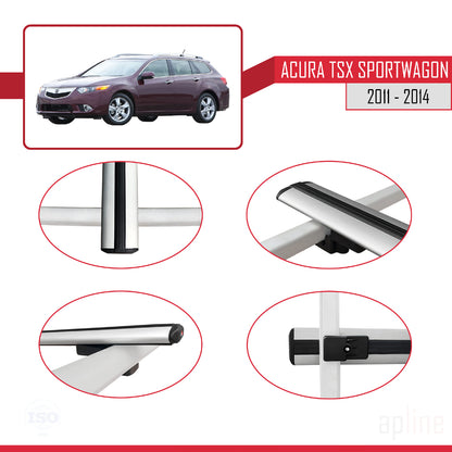 BASIC Model Dakdrager bagagedrager compatibel met Acura TSX Sport Wagon 2011-2014 Spoorstaven Grijs Aluminium 3 Staven