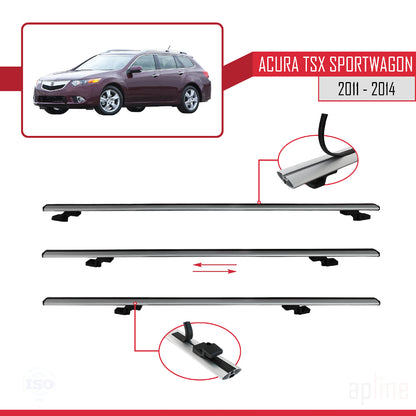 BASIC Model Dakdrager bagagedrager compatibel met Acura TSX Sport Wagon 2011-2014 Spoorstaven Grijs Aluminium 3 Staven