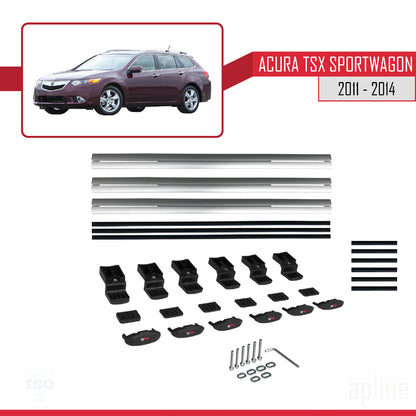BASIC Model Dakdrager bagagedrager compatibel met Acura TSX Sport Wagon 2011-2014 Spoorstaven Grijs Aluminium 3 Staven