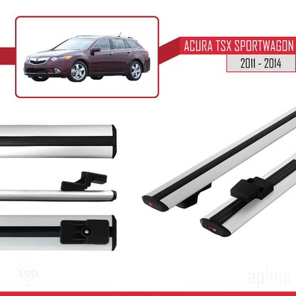 Compatible con Acura TSX Sport Wagon 2011-2014 BASIC Model Barras de Techo Auto Portaequipajes Barras Transversales Gris Aluminio 2 Barras