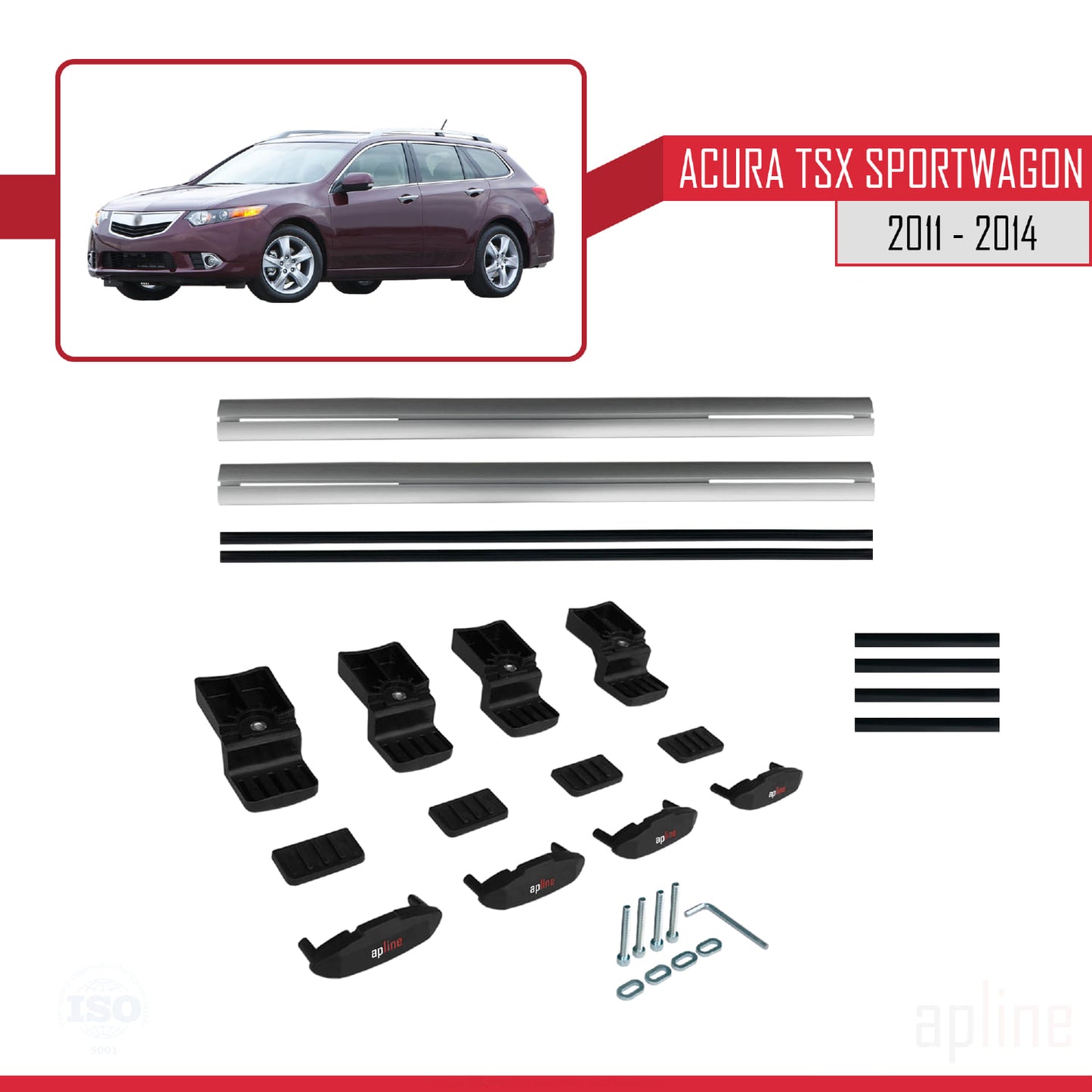 Compatible con Acura TSX Sport Wagon 2011-2014 BASIC Model Barras de Techo Auto Portaequipajes Barras Transversales Gris Aluminio 2 Barras