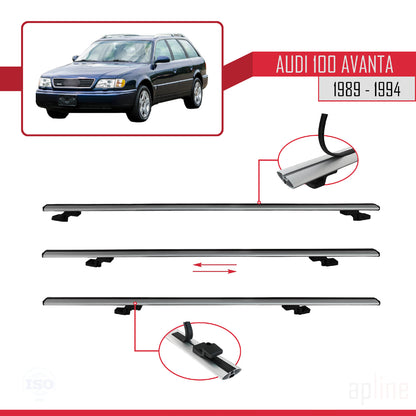 BASIC Model Dakdrager bagagedrager compatibel met Audi 100 Avanta 1989-1994 Spoorstaven Grijs Aluminium 3 Staven