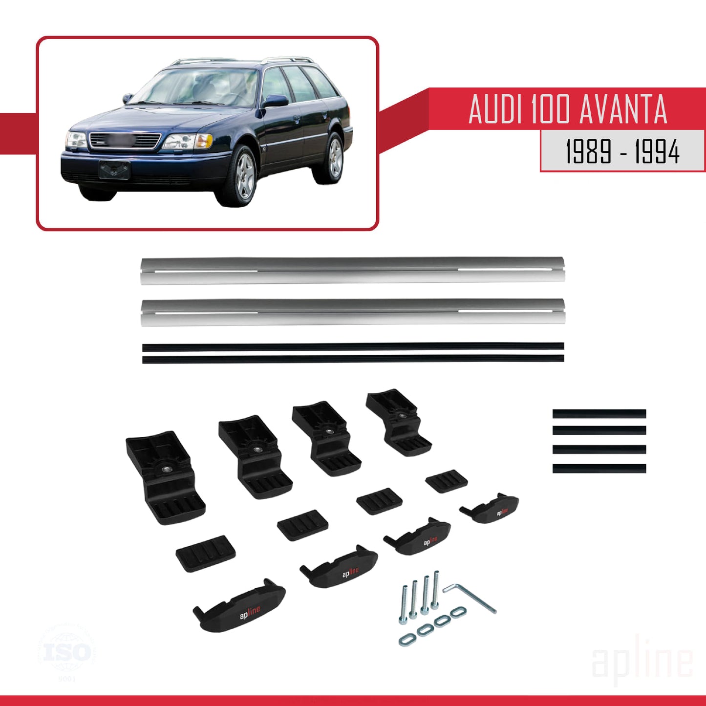 BASIC Model Dakdrager bagagedrager compatibel met Audi 100 Avanta 1989-1994 Spoorstaven Grijs Aluminium 2 Staven