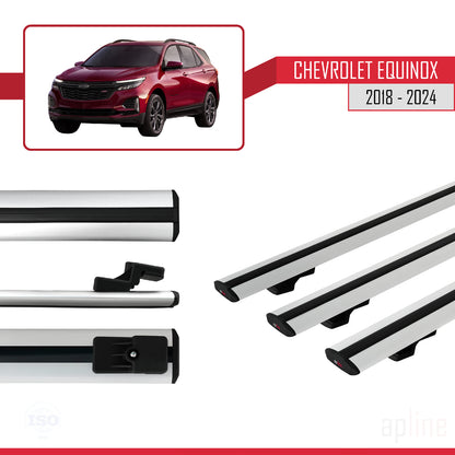 Kompatibel mit Chevrolet Equinox 2018-2024 BASIC Modell Dachgepäckträger, graues Aluminium, 3 Stangen