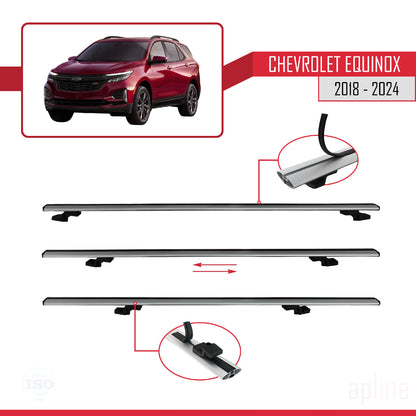 Kompatibel mit Chevrolet Equinox 2018-2024 BASIC Modell Dachgepäckträger, graues Aluminium, 3 Stangen