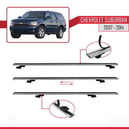 BASIC Model Dakdrager bagagedrager compatibel met Chevrolet Suburban 2007-2014 Spoorstaven Grijs Aluminium 3 Staven