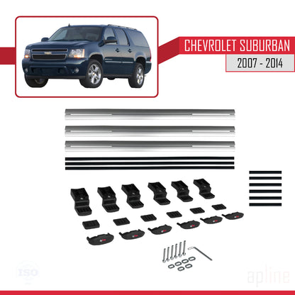 BASIC Model Dakdrager bagagedrager compatibel met Chevrolet Suburban 2007-2014 Spoorstaven Grijs Aluminium 3 Staven