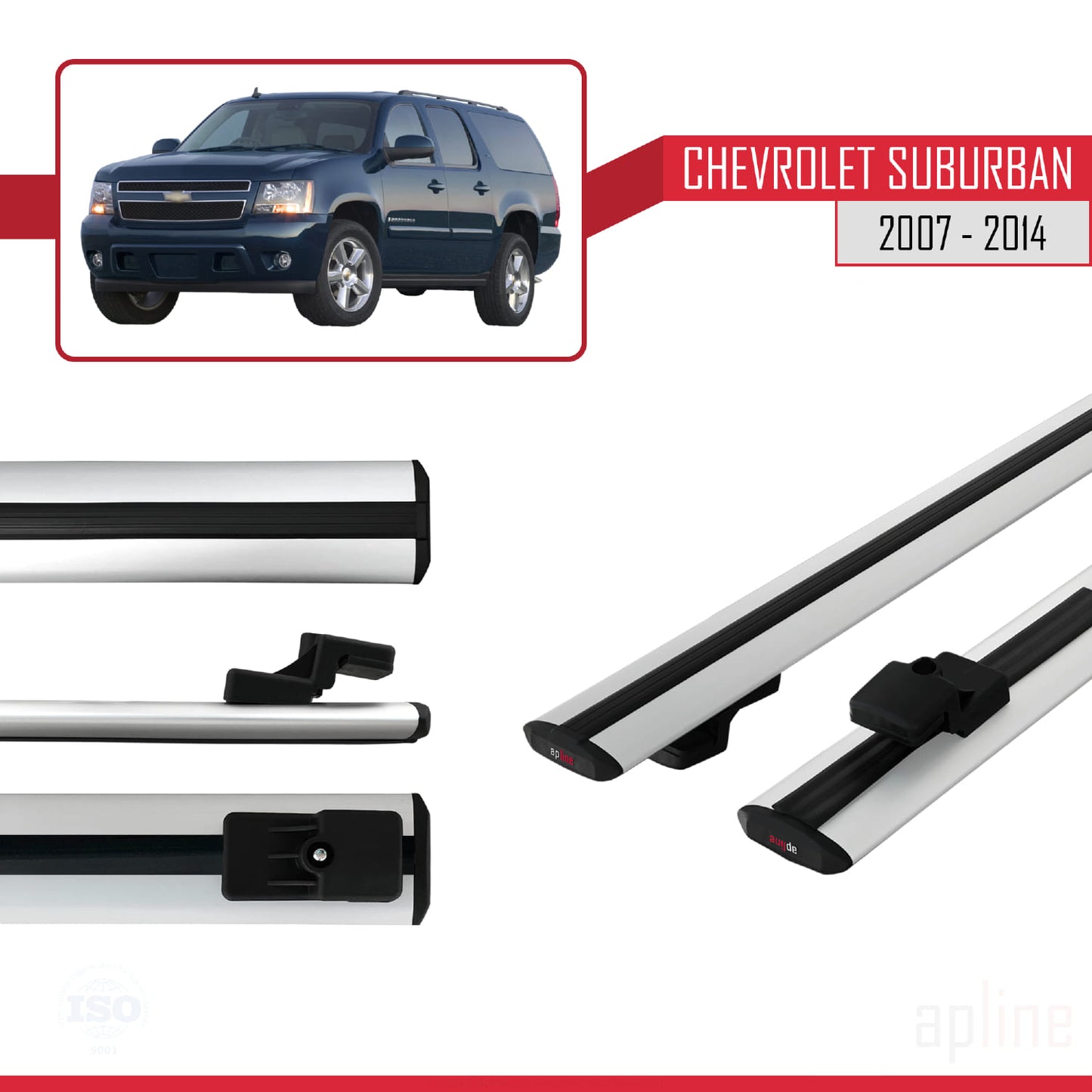 Compatible avec Chevrolet Suburban  2007-2014 BASIC Model Barres de Toit Railing Porte-Bagages de Voiture Gris Aluminium 2 Barres