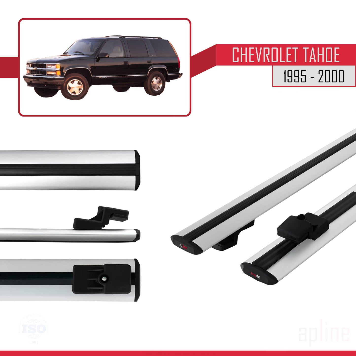 Compatible avec Chevrolet Tahoe 1995-2000 BASIC Model Barres de Toit Railing Porte-Bagages de Voiture Gris Aluminium 2 Barres
