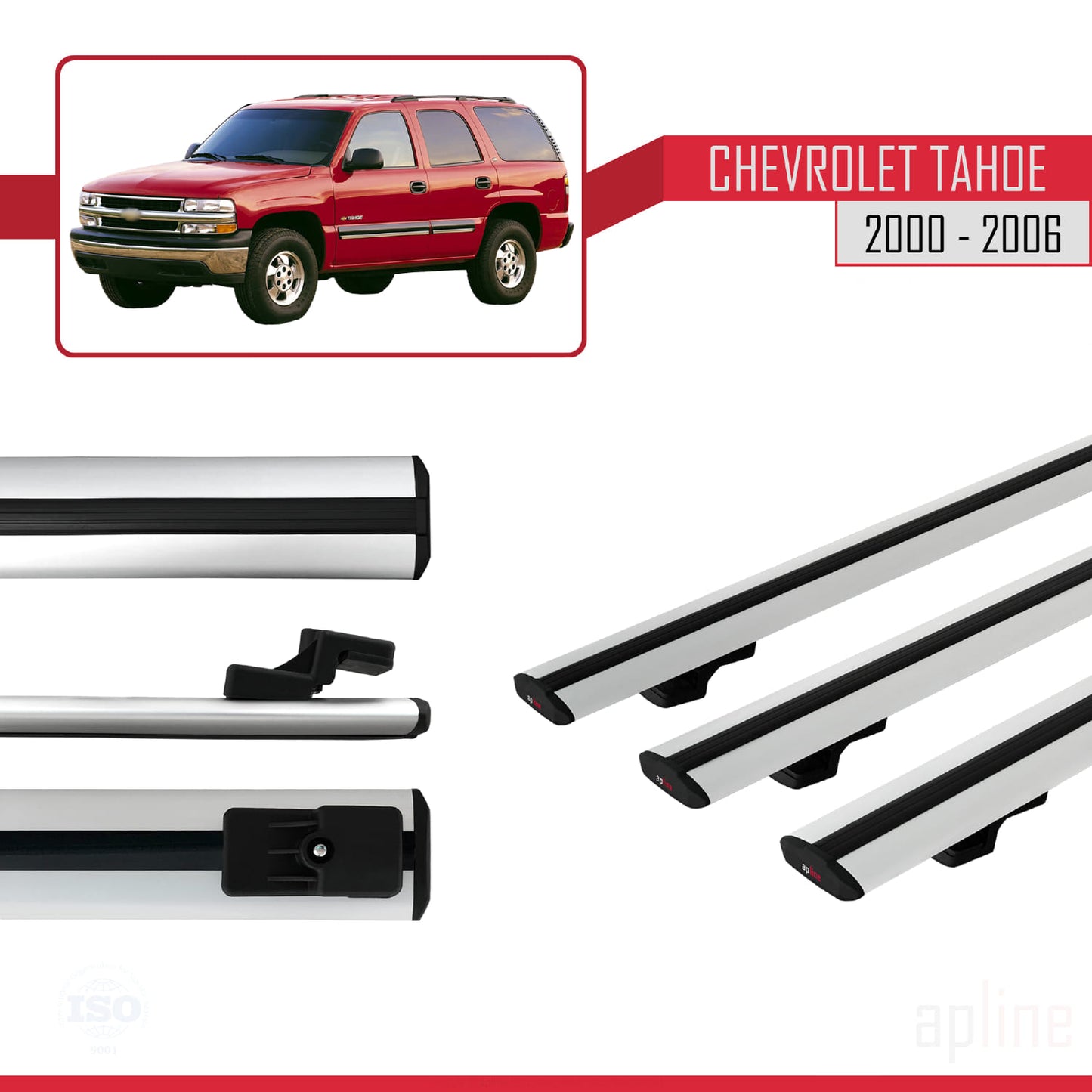 Compatible avec Chevrolet Tahoe 2000-2006 BASIC Model Barres de Toit Railing Porte-Bagages de Voiture Gris Aluminium 3 Barres