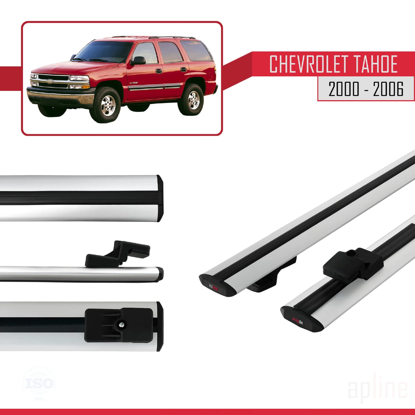 Compatible avec Chevrolet Tahoe 2000-2006 BASIC Model Barres de Toit Railing Porte-Bagages de Voiture Gris Aluminium 2 Barres