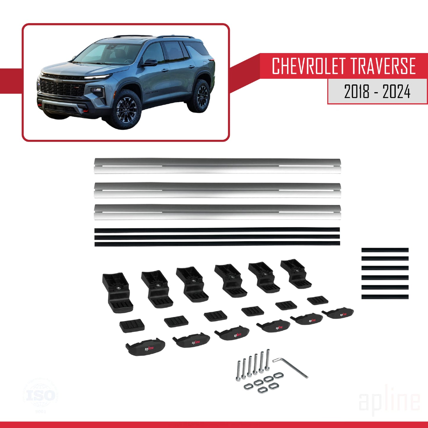 Compatible avec Chevrolet Traverse 2018-2024 BASIC Model Barres de Toit Railing Porte-Bagages de Voiture Gris Aluminium 3 Barres