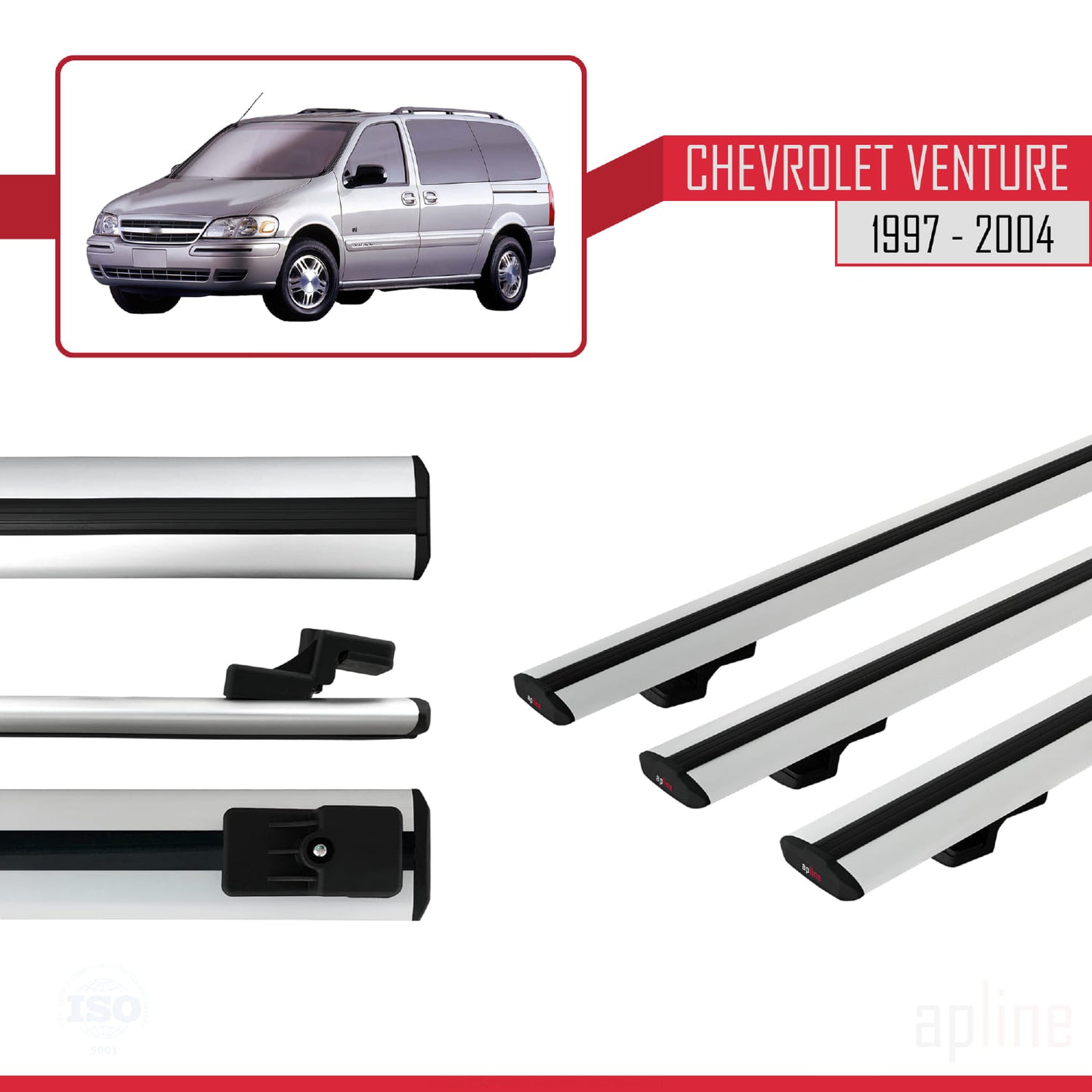 Compatible avec Chevrolet Venture 1997-2004 BASIC Model Barres de Toit Railing Porte-Bagages de Voiture Gris Aluminium 3 Barres