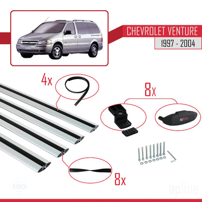 Compatible avec Chevrolet Venture 1997-2004 BASIC Model Barres de Toit Railing Porte-Bagages de Voiture Gris Aluminium 4 Barres
