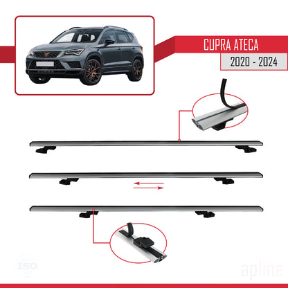 Compatible avec Cupra Ateca 2020-2024 BASIC Model Barres de Toit Railing Porte-Bagages de Voiture Gris Aluminium 3 Barres