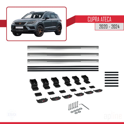 Compatible avec Cupra Ateca 2020-2024 BASIC Model Barres de Toit Railing Porte-Bagages de Voiture Gris Aluminium 3 Barres
