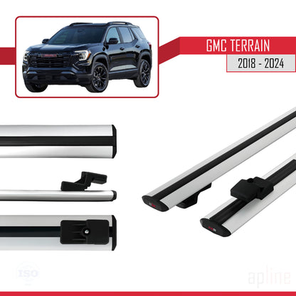 Compatible avec GMC Terrain 2018-2024 BASIC Model Barres de Toit Railing Porte-Bagages de Voiture Gris Aluminium 2 Barres