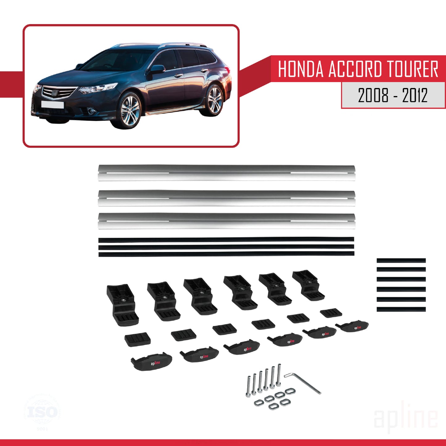 Compatible avec Honda Accord Tourer 2008-2012 BASIC Model Barres de Toit Railing Porte-Bagages de Voiture Gris Aluminium 3 Barres