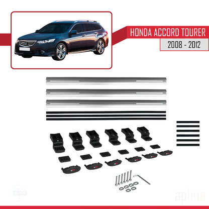 Compatible avec Honda Accord Tourer 2008-2012 BASIC Model Barres de Toit Railing Porte-Bagages de Voiture Gris Aluminium 3 Barres