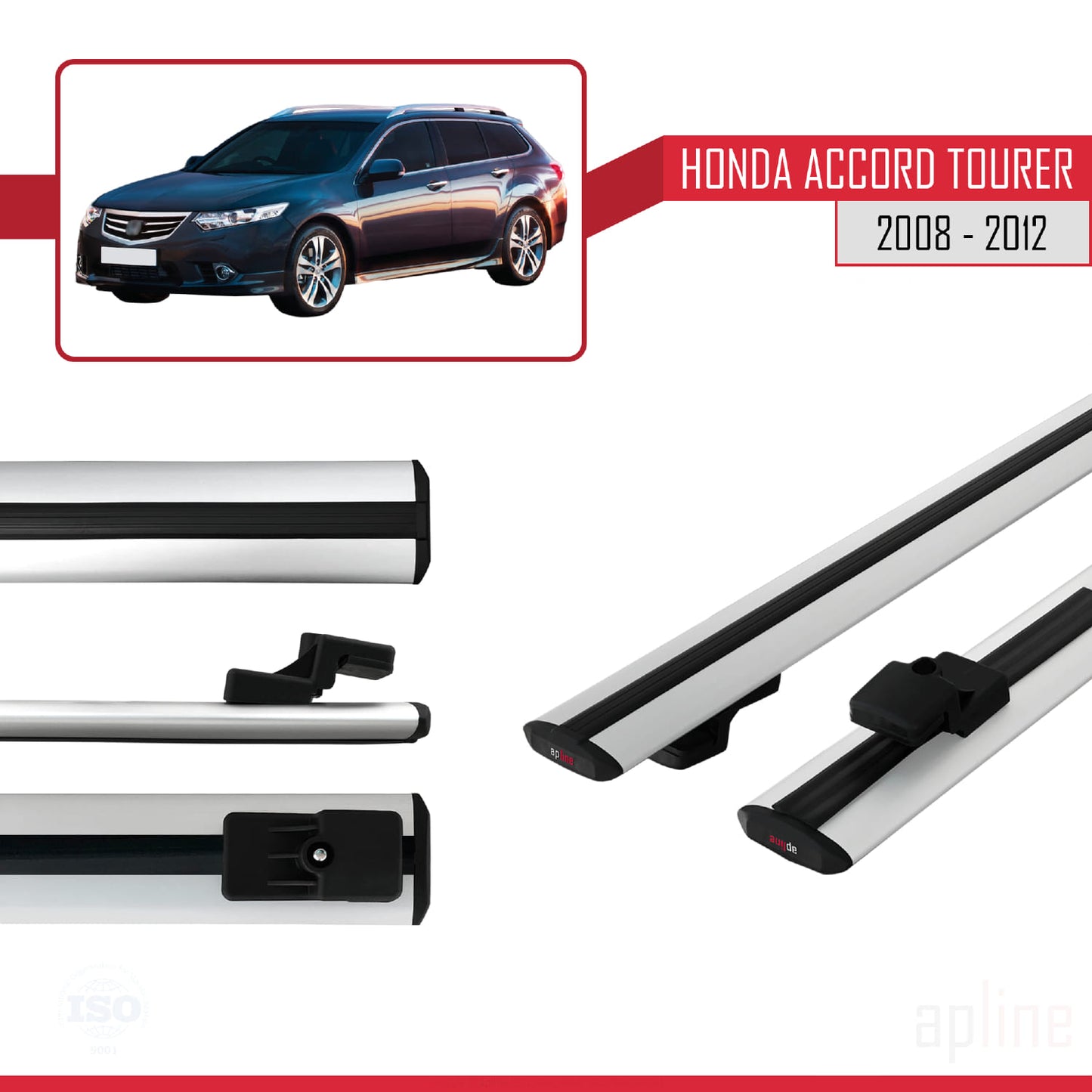 Compatible avec Honda Accord Tourer 2008-2012 BASIC Model Barres de Toit Railing Porte-Bagages de Voiture Gris Aluminium 2 Barres
