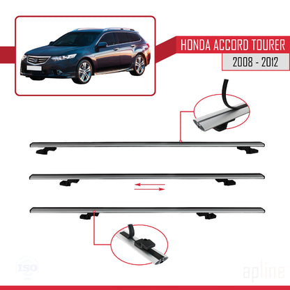 Compatible avec Honda Accord Tourer 2008-2012 BASIC Model Barres de Toit Railing Porte-Bagages de Voiture Gris Aluminium 2 Barres
