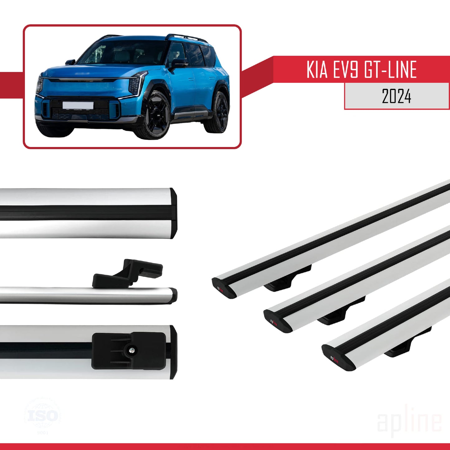 Compatible avec KIA EV9 GT-LINE 2024-2025 BASIC Model Barres de Toit Railing Porte-Bagages de Voiture Gris Aluminium 3 Barres