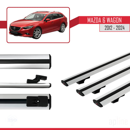 Compatible avec Mazda 6 Wagon 2012-2024 BASIC Model Barres de Toit Railing Porte-Bagages de Voiture Gris Aluminium 3 Barres