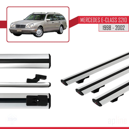 Compatible avec Mercedes E Class S210 Wagon 1998-2002 BASIC Model Barres de Toit Railing Porte-Bagages de Voiture Gris Aluminium 3 Barres