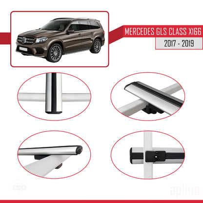 Compatible avec Mercedes GLS Class X166 2017-2019 BASIC Model Barres de Toit Railing Porte-Bagages de Voiture Gris Aluminium 3 Barres