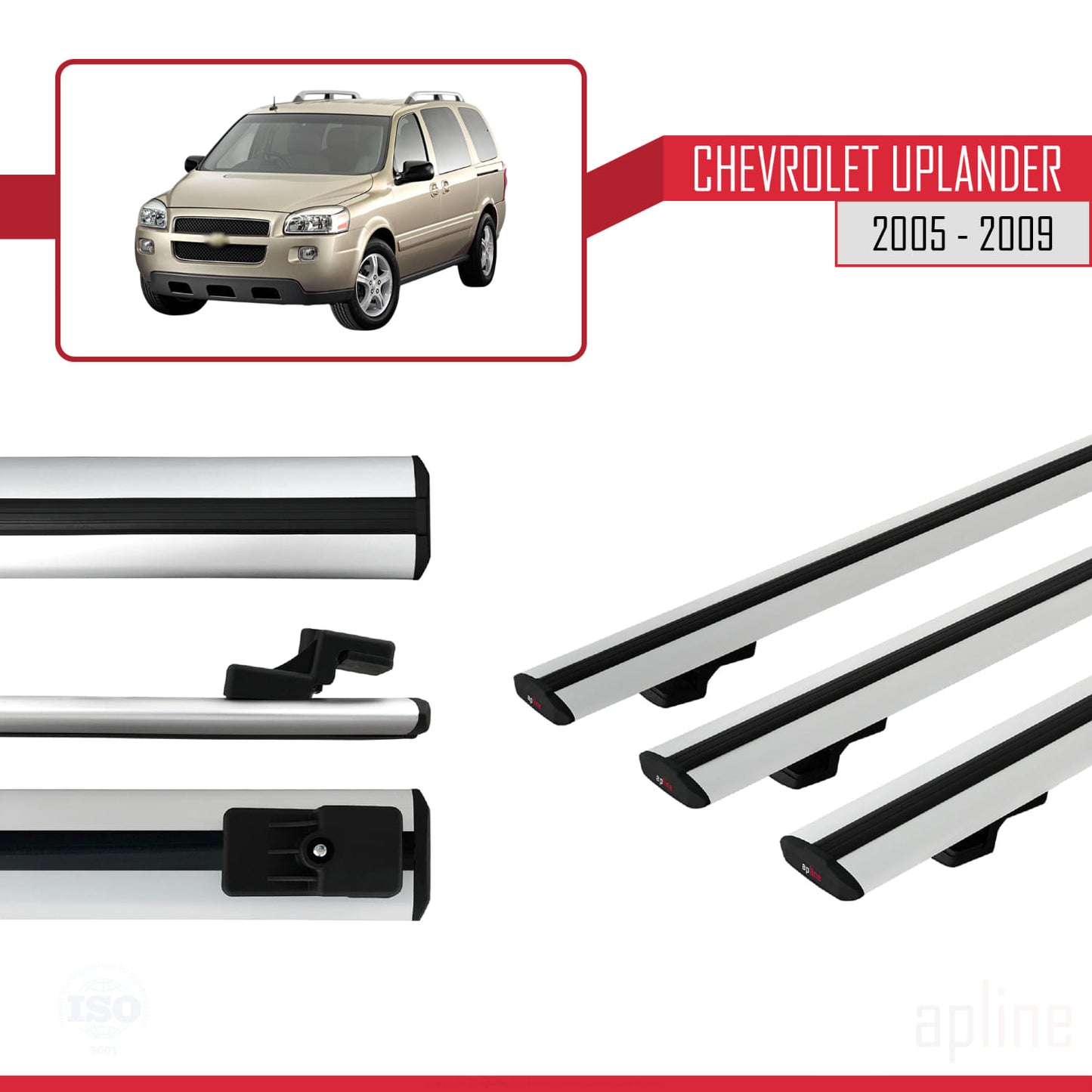 Compatible avec Chevrolet Uplander 2005-2009 BASIC Model Barres de Toit Railing Porte-Bagages de Voiture Gris Aluminium 3 Barres